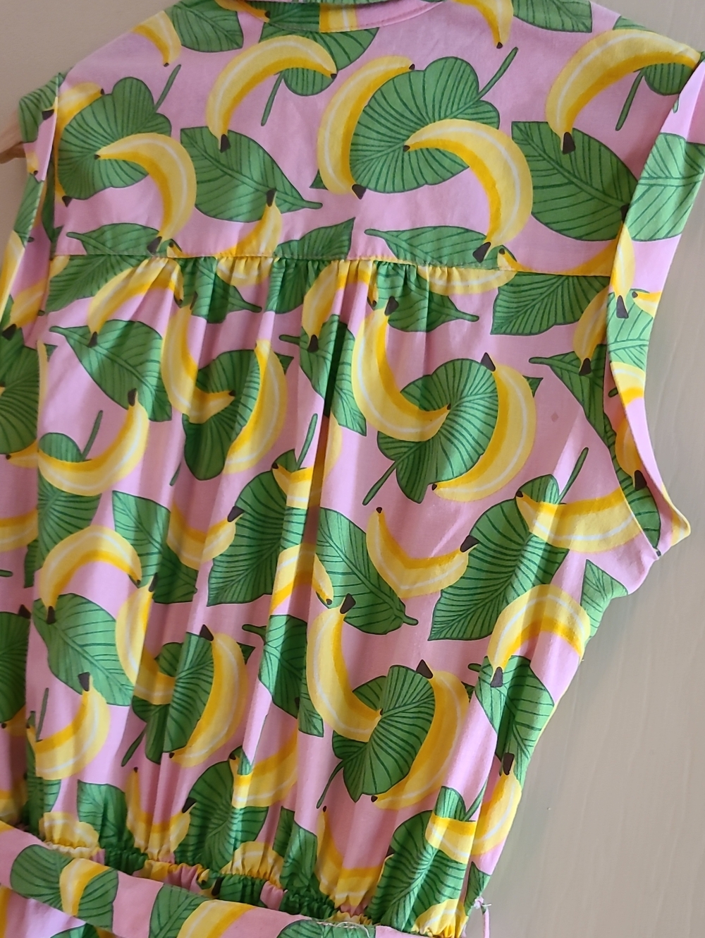 Retrolicious Banana Pattern Button Dress Green Yellow Retro Vintage-y Tie Waist - Picture 13 of 16